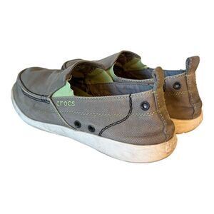 Crocs Mens Sz 10 Walu Slip On Loafers Boat Shoes Canvas Light Gray 11270